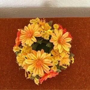 Vintage MCM Plastic Flowers Candle Ring Holder Fall Autumn Colors